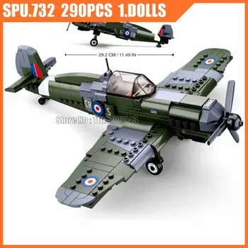 0712 290 шт. Военный истребитель Ww2 Второй мировой войны Spitfire, армейское оружие, Строительные блоки для мальчиков, игрушечный кирпич