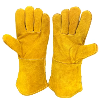 Длинные защитные сварочные перчатки, Рабочие перчатки из воловьей кожи, мужские рабочие защитные перчатки для рук, МОТО Износостойкие перчатки NG8010
