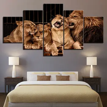 Семья львов, дикая природа, львята, отпечатки на холсте, настенное искусство, картины для домашнего декора, картины без рамок, HD Печать