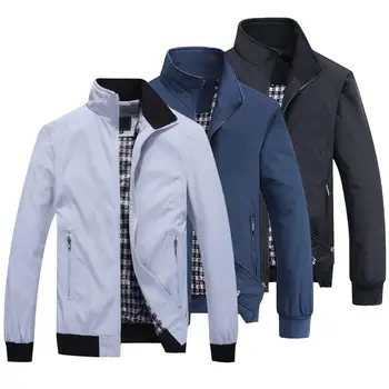 Стильная мужская куртка-бомбер, которую можно стирать, однотонная уличная одежда, нижние карманы в рубчик, куртка-бомбер