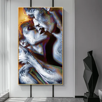 Абстрактная обнаженная Сексуальная пара, Картина на холсте, Плакат с изображением поцелуя Влюбленного, и принты, Настенное искусство, Картина для гостиной, Домашний Декор Cuadros