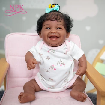 NPK 49 см Мягкая силиконовая кукла Bebe для всего тела, Возрожденная афроамериканка, Черная, с темной кожей, Милая, Счастливая, Водонепроницаемая игрушка для ванны