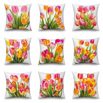 Декоративная подушка для дивана, розовый чехол, наволочки из тюльпанового флорала, 45x45 см, Декор для гостиной, наволочка из цветочного льна