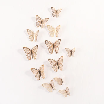 12 шт./компл. 3D наклейки с полой бабочкой на стену для детских комнат, наклейки для домашнего декора, наклейки на холодильник, сделай сам, Свадебная бабочка для вечеринки