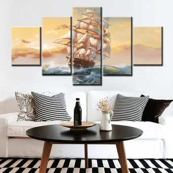 5 штук HD картин, Морская парусная лодка, холст, плакат, картина маслом, Современная настенная художественная картина, украшение дома