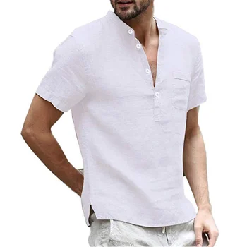 Летняя Новая мужская футболка с короткими рукавами из хлопка и льна, повседневная мужская футболка со светодиодной подсветкой, мужская дышащая рубашка S-3XL