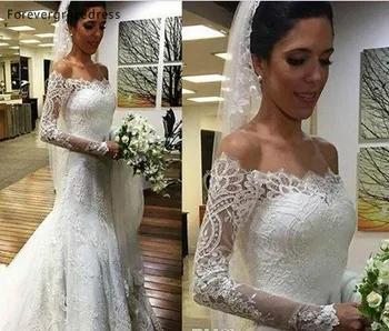 Винтажное свадебное платье Русалки с длинными рукавами и открытыми плечами, летнее официальное свадебное платье в арабском саду, плюс Размер, сшитый на заказ