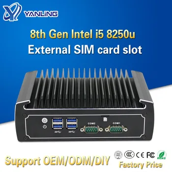 Безвентиляторный Linux-Компьютер Yanling 8-го Поколения Intel Core i5 8250u 4k Mini PC с Двумя Сетевыми Адаптерами Barebone Nvidia PCs со Слотом для SIM-карты