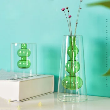 Nordic Ins Двухслойная ваза для гидропоники, стеклянная Цветочная композиция, украшение стола в гостиной, украшение для дома