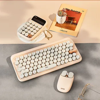 Механическая клавиатура Набор мышей Проводное подключение Bluetooth Офисная игровая клавиатура цвета чая с молоком для ПК Ноутбук Планшет Ipad