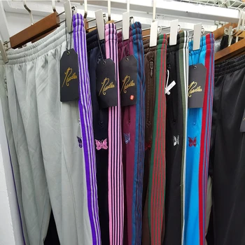 Высококачественные бархатные брюки с иглами, мужские повседневные брюки-бабочки с вышивкой, мужские женские спортивные универсальные брюки 1: 1, фиолетовые