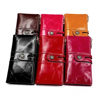 Женская сумочка из масляно-восковой кожи, модная сумочка для смены мобильного телефона, RFID противоугонная щетка, длинный кошелек