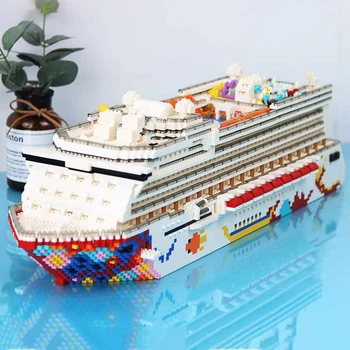 Роскошный Океанский лайнер Круизный лайнер Лодка Рыба Бассейн 3D Модель DIY Мини Алмазные блоки Кирпичи Строительная игрушка для детей