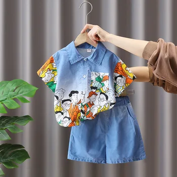 Одежда для маленьких мальчиков и девочек, летние наряды 2023 года, детские рубашки + шорты, комплект из 2 предметов, однотонная подростковая одежда для отдыха от 2 до 10 лет