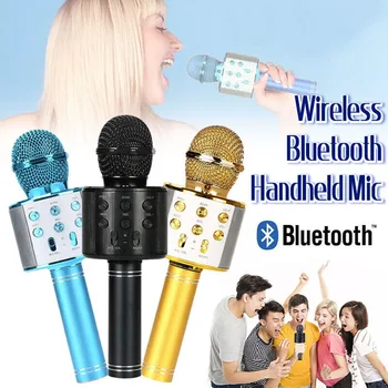 Беспроводной караоке-микрофон со светодиодной подсветкой, динамик, автомобильный аудио, запись музыки, Портативный домашний KTV-плеер для пения, Bluetooth-микрофон