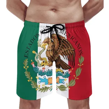 Флаг Мексики (увеличенный масштаб) с гербом Аниме BeachAnime Регулируемый шнурок Дышащая Быстросохнущая Мужская пляжная рубашка