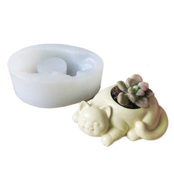 Силиконовая форма для цветочного горшка в форме кошки 3D Сделай Сам Горшок для суккулентов из смолы Бетонная Глиняная Форма Форма для Подсвечника Керамические Поделки для домашнего декора