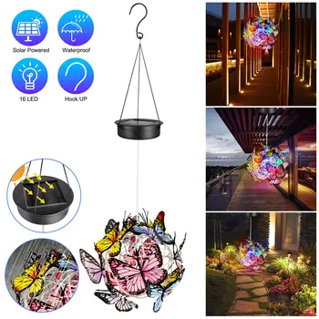 Подвесной шар-бабочка на солнечной батарее, ветряной колокольчик, пейзажный светильник, водонепроницаемый, меняющий цвет, Водонепроницаемый подвесной солнечный светильник