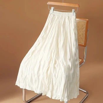 Складки, повседневная эластичная плиссированная элегантная Женская юбка трапециевидной формы с высокой талией, Корейская мода, Длинные юбки до середины икры Для женщин, лето 2023