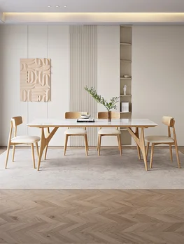 Обеденный стол из массива дерева, современная комбинация обеденного стола и стула, прямоугольный обеденный стол из скандинавского ясеня
