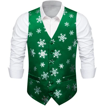 Рождественский Зеленый шелковый жилет со снежинками, модный праздничный жилет для мужской одежды DiBanGu