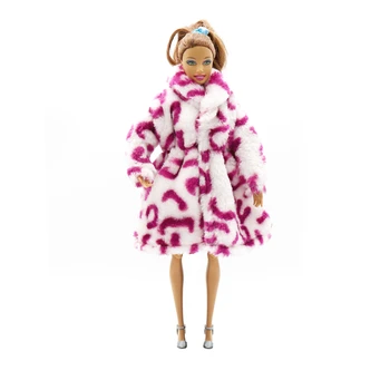 NK 1x Кукольное леопардовое плюшевое пальто Зимняя одежда Платье Зимний костюм Одежда для куклы Барби модное пальто 08B 5X