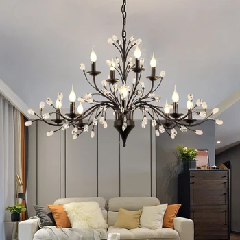 Американская светодиодная хрустальная люстра для гостиной, столовой, кухни, прихожей, потолочный подвесной светильник с черной свечой, декоративный светильник для спальни