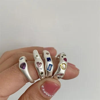 Модные простые цветные кольца с циркониевым сердечком для женщин, праздничный подарок, винтажное кольцо с открытым указательным пальцем, ювелирные аксессуары для девочек-готичек