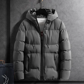 Сине-серая зимняя куртка для мальчиков размера оверсайз 4xl 3xl, мужская повседневная утолщенная теплая Свободная верхняя одежда с капюшоном, пальто для мужчин, Корейские парки больших размеров