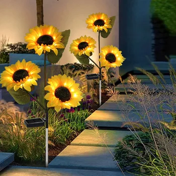 Новая светодиодная лампа Solar Sunflower Lights Водонепроницаемый Домашний Сад Дорожка Пейзаж Солнечная Лужайка Уличная Имитация декора Подсолнуха Лампа