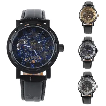 Спортивные смарт-часы мужские Классические механические спортивные армейские наручные часы со скелетом из искусственной кожи с ручным заводом, мужские часы, цифровые умные часы