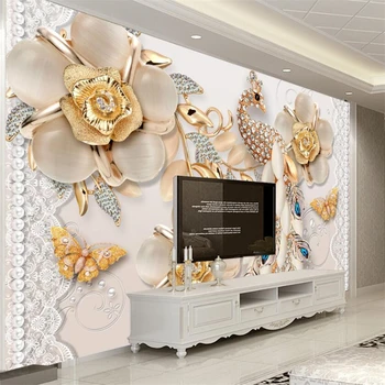 wellyu papel de parede 3d обои на заказ Роскошные ювелирные изделия цветы павлина обои на стену для гостиной
