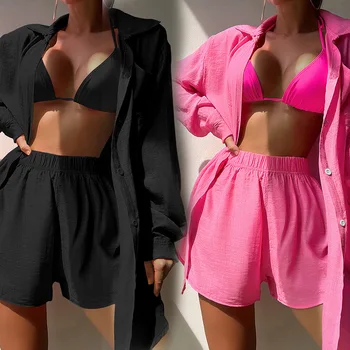2023 новая сексуальная пляжная блузка, свободная пляжная рубашка с солнцезащитным кремом, костюм для отдыха, блузка-бикини
