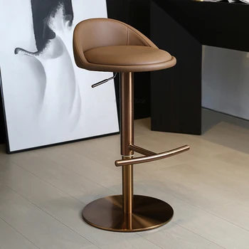 Современные барные стулья из нержавеющей стали для барной мебели Кухонный барный стул с вращающимся подъемником Креативная Простота Бытовые барные стулья