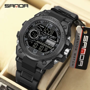 Мужские спортивные часы бренда SANDA, светодиодные Цифровые Аналоговые электронные кварцевые наручные часы, водонепроницаемые военные часы для плавания, мужские