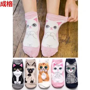 Весенне-летние хлопковые носки-лодочки, новые женские носки, классические носки-лодочки с мультяшными животными, милые носки для кошек и собак