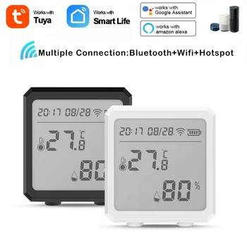 Tuya Smart WIFI Датчик температуры и влажности Гигрометр для помещений Термометр с ЖК дисплеем Поддержка Alexa Google Assistant