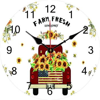 Большие часы Sunflower Truck White На заказ, домашний декор для гостиной, круглые настенные часы, кварцевые настольные часы, украшение стен спальни