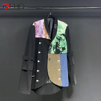 Весенний дизайн блейзера PFHQ, новый контрастный бархатный костюм-смокинг в стиле пэчворк, весна 2023, оригинальные мужские куртки высокого качества