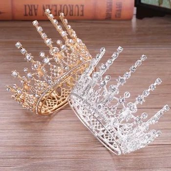 Круглая корона Элегантная леди с блестящими стразами Круглая корона Тиара Аксессуары для волос со стразами