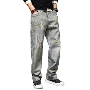 Four Seasons Мужские повседневные джинсы в стиле ретро с глубокой промежностью, прямые, свободные, Мешковатые, широкие, Плюс размер джинсовых брюк, Уличная одежда, брюки, одежда