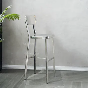 Индивидуальные барные стулья Современный минималистичный высокий стул Бытовая перекладина из нержавеющей стали KTV Backrest Серебристый Табурет с высокими ножками для кухни