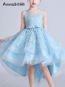 Платье принцессы для девочек Annabelle с круглым вырезом, без рукавов, с поясом-бабочкой, Асимметричные Элегантные вечерние платья для девочек 2023 г.