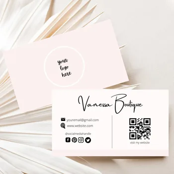 Минималистичная розовая визитная карточка, бумажные карточки 300 гсм с печатью логотипа, двусторонний свободный дизайн, брендирование малого бизнеса 90x54 мм