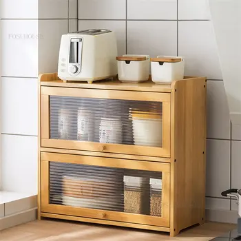 Кухонные шкафы из бамбука в японском стиле, настольный буфет, настольная стойка, Шкаф для хранения посуды с дверцей, приправы для дома