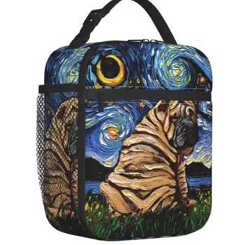 Изготовленная на заказ сумка для ланча Starry Night Sharpei Женская, с теплым кулером, Изолированные ланч-боксы для детей-школьников