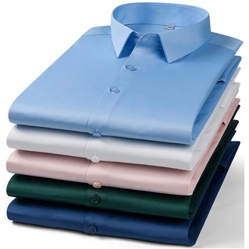 6XL2023 Новая деловая повседневная Удобная однотонная рубашка без железа с длинными рукавами, мужская весенне-осенняя шелковистая резинка