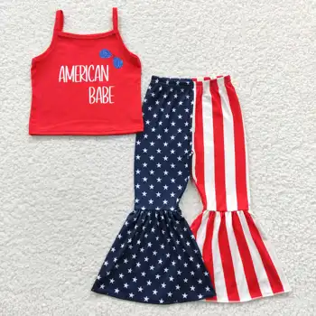 2023 Новая стильная летняя одежда American Babe оптом Патриотический комплект для маленьких девочек Детская одежда 4 июля