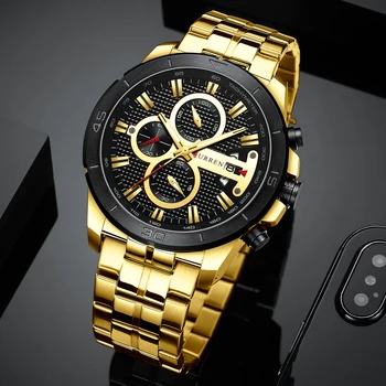 CURREN Relogio Masculino Деловые мужские часы люксового бренда, наручные часы из нержавеющей стали, хронограф, армейские военные кварцевые часы