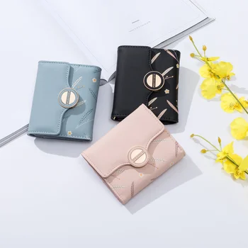 Маленькая свежая женская сумочка в студенческом стиле, симпатичная Корейская версия, Многофункциональный кошелек с принтом в три сложения для монет